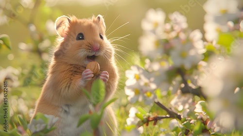 Hamster holding a tiny nut image
