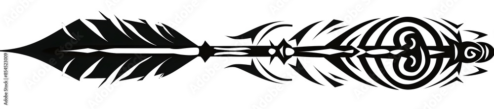 Minimalistic Tribal Arrow with Spiral Designs in Black and White Minimalistic Tribal Arrow with Spiral Designs in Black and White
