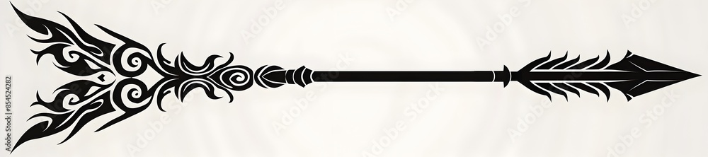 Fototapeta premium Tribal Styled Black Arrow With Spiral Details on Minimalist White Background