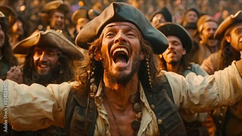 Pirates Celebrate Victorious Plunder. Concept Pirate Lifestyle, Treasure Hunting, Sea Adventures, Pirate Fashion, Swashbuckling Escapades