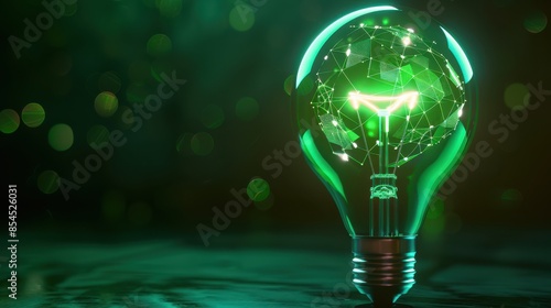 Holographic solar and wind energy in a light bulb on a blurry background
