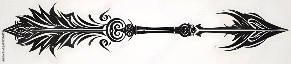 Sleek Tribal Arrow with Spiral on Minimalist White Background Sleek Tribal Arrow with Spiral on Minimalist White Background