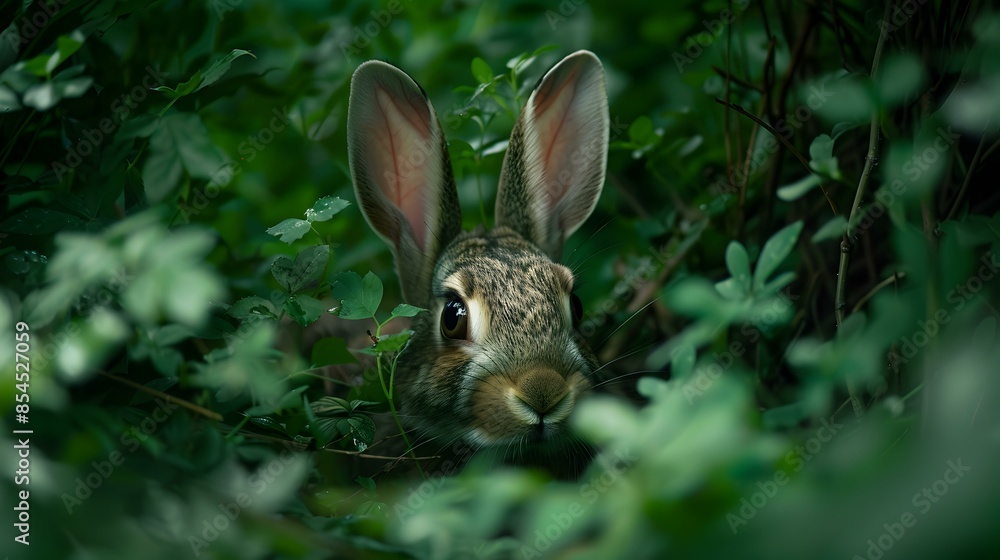 A rabbit hiding under a bush A rabbit hiding under a bush
