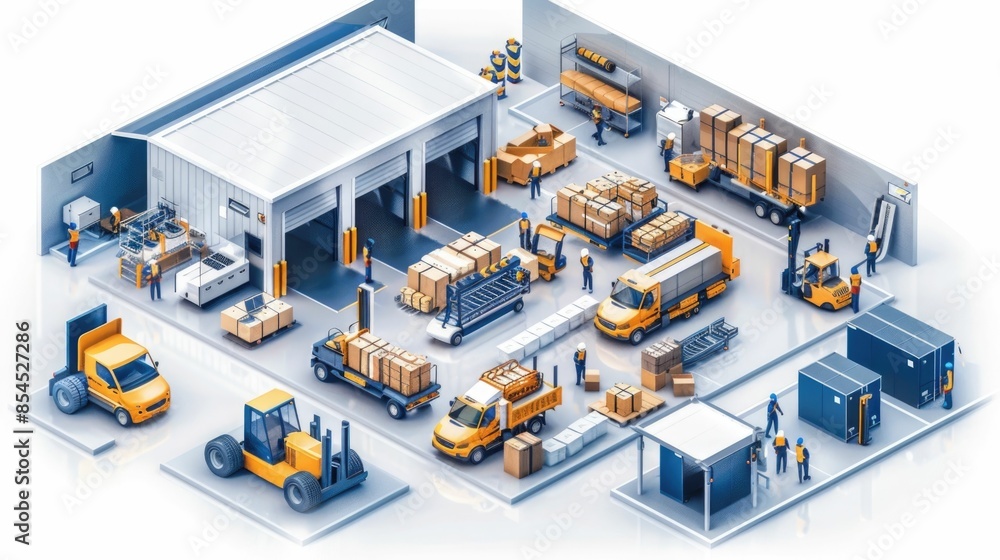 Aerial View of Busy Logistic Company Headquarters with Employees Planning and Coordinating Deliveries and Freight Transport Aerial View of Busy Logistic Company Headquarters with Employees Planning and Coordinating Deliveries and Freight Transport