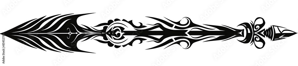 Minimalist Black Arrow with Tribal Spirals and Retro Styles Minimalist Black Arrow with Tribal Spirals and Retro Styles