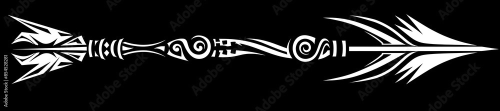 Minimalist Black Arrow with Tribal Spiral Ends on White Background Minimalist Black Arrow with Tribal Spiral Ends on White Background