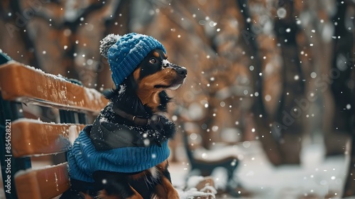 A dog in a blue sweater