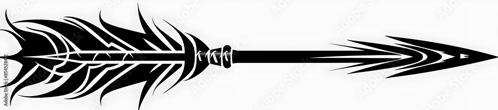 Tribal Black Arrow with Spiral Tips in Clip Art Style on White Background Tribal Black Arrow with Spiral Tips in Clip Art Style on White Background