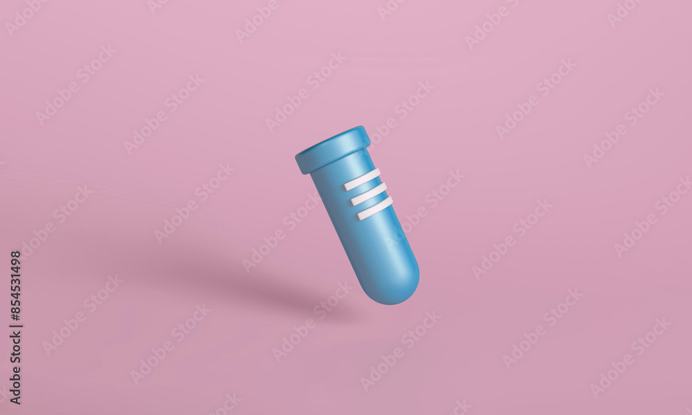Naklejka premium 3D Blue Test Tube on Pink Background