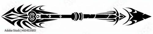 Minimalistic Black Tribal Arrow with Spiral Ends in Clip Art Style