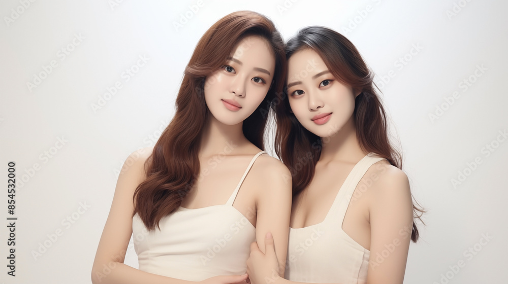 Two Beautiful Korean Women Smiling and Posing Together
Two Beautiful Korean Women Smiling and Posing Together