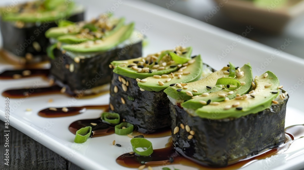 The avocado topped sushi rolls The avocado topped sushi rolls