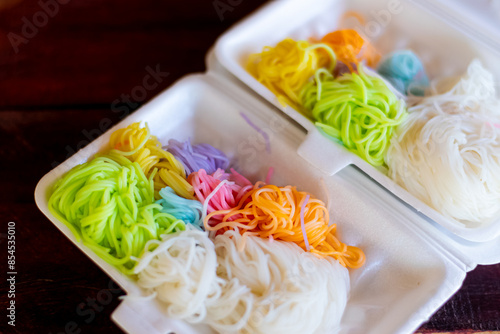 Rice noodle colorful in foam box