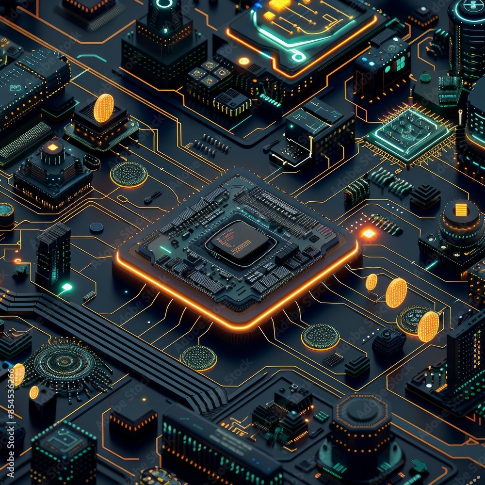 Fototapeta premium AI Processor Ecosystem Visualizatio, AI Generative