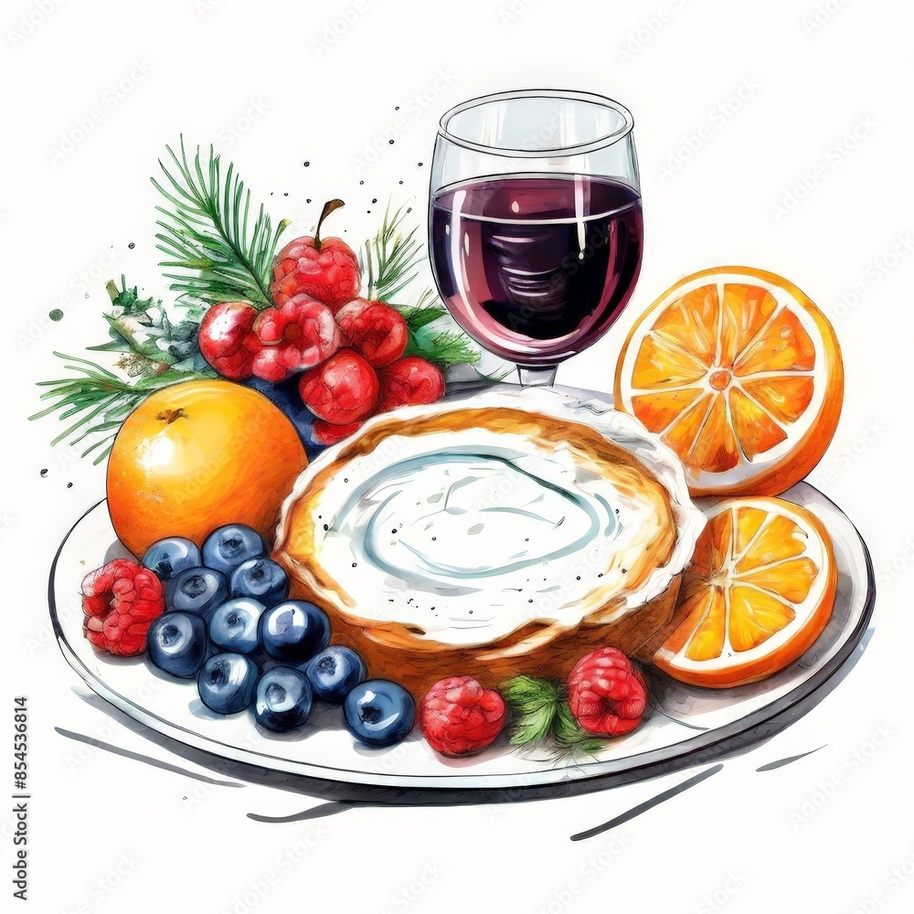 Breakfast ingredients with juice and fresh fruit Breakfast ingredients with juice and fresh fruit