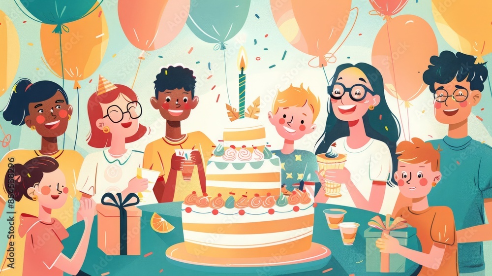 Illustrated Birthday Party Celebration Scene