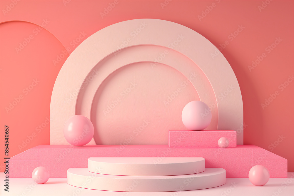 3D geometric forms, Blank podium display in white coral pink color, Minimalist pedestal or showcase scene for present product and mock up 3D geometric forms, Blank podium display in white coral pink color, Minimalist pedestal or showcase scene for present product and mock up