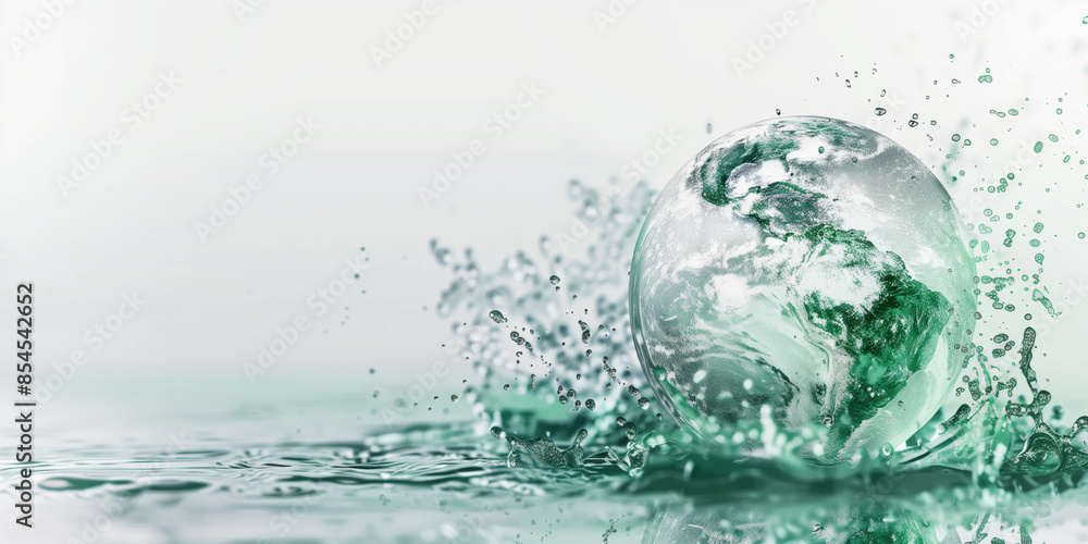 Environmental Awareness: Green Water Globe Surrounded by Garbage on White Background Environmental Awareness: Green Water Globe Surrounded by Garbage on White Background
