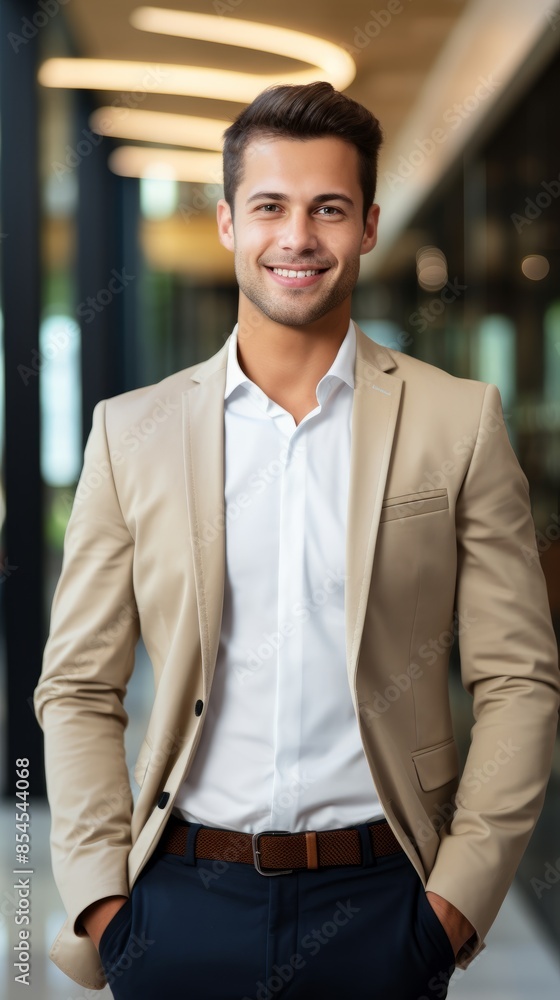 Smiling busy young latin businessman manager using tablet computer, happy hispanic business executive looking at camera Smiling busy young latin businessman manager using tablet computer, happy hispanic business executive looking at camera
