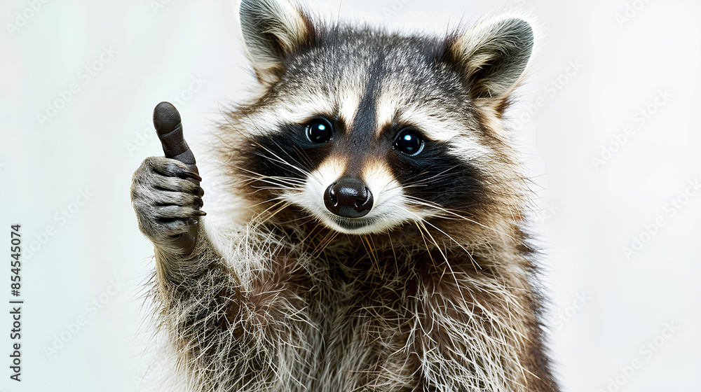 A raccoon giving a thumbs up isolated on white background A raccoon giving a thumbs up isolated on white background