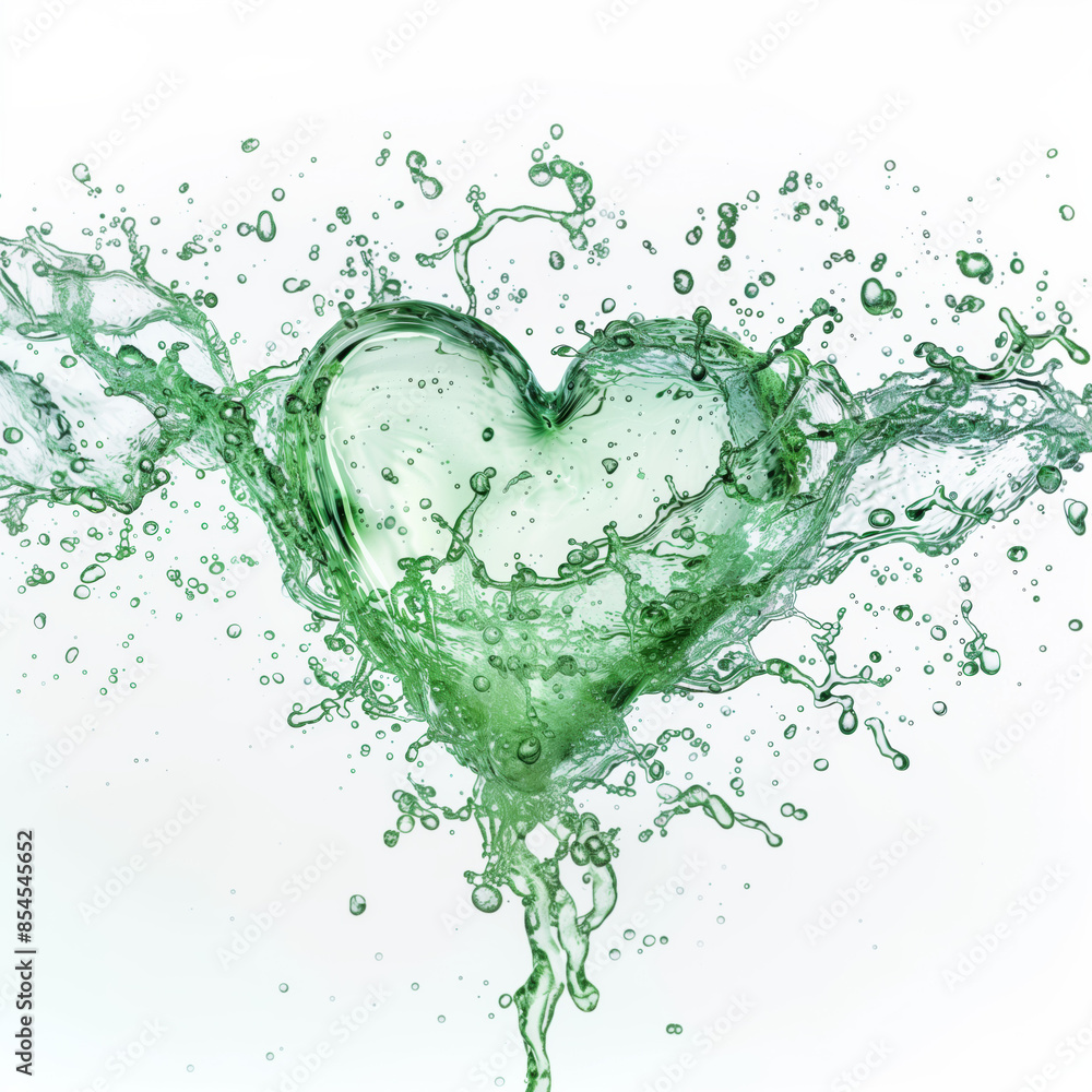 Heart Made by Green Water Floating on White Background 3D Rendering Heart Made by Green Water Floating on White Background 3D Rendering