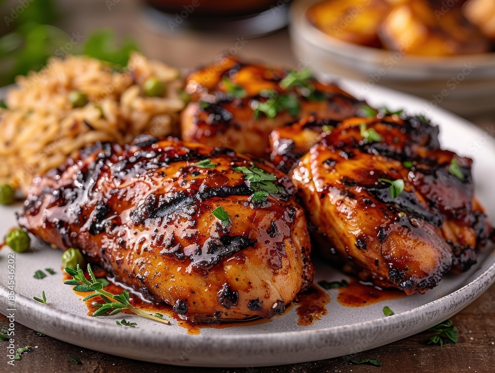 Delicious barbecue chicken with rice and vegetables Delicious barbecue chicken with rice and vegetables