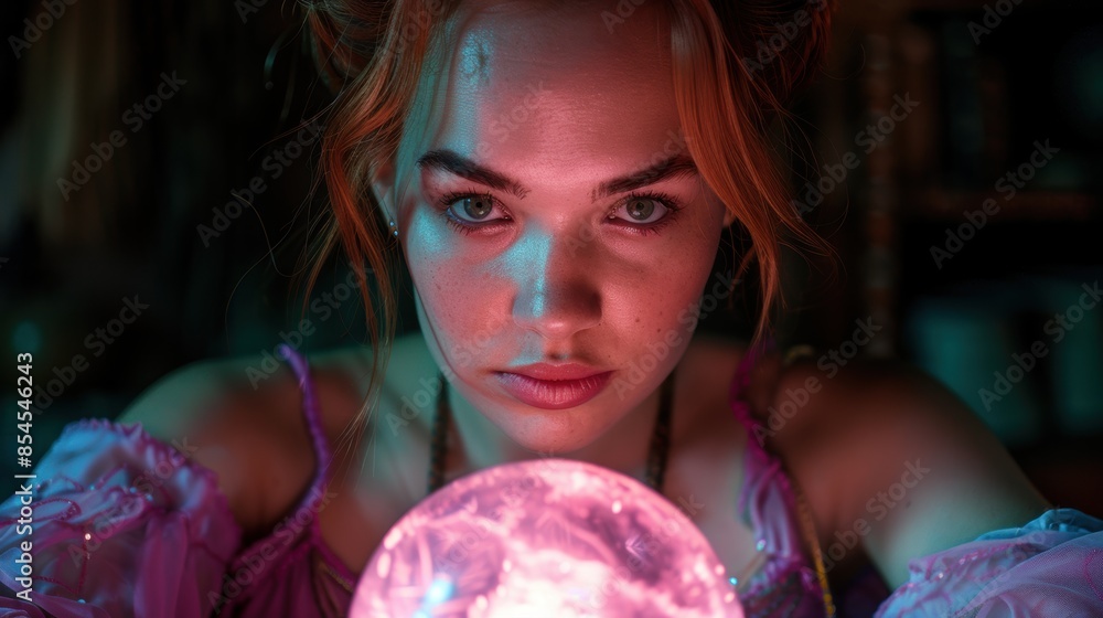 Naklejka premium Mysterious woman gazing into crystal ball