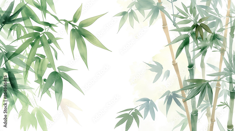 Obraz premium 竹の水彩画の背景イラスト 16:9