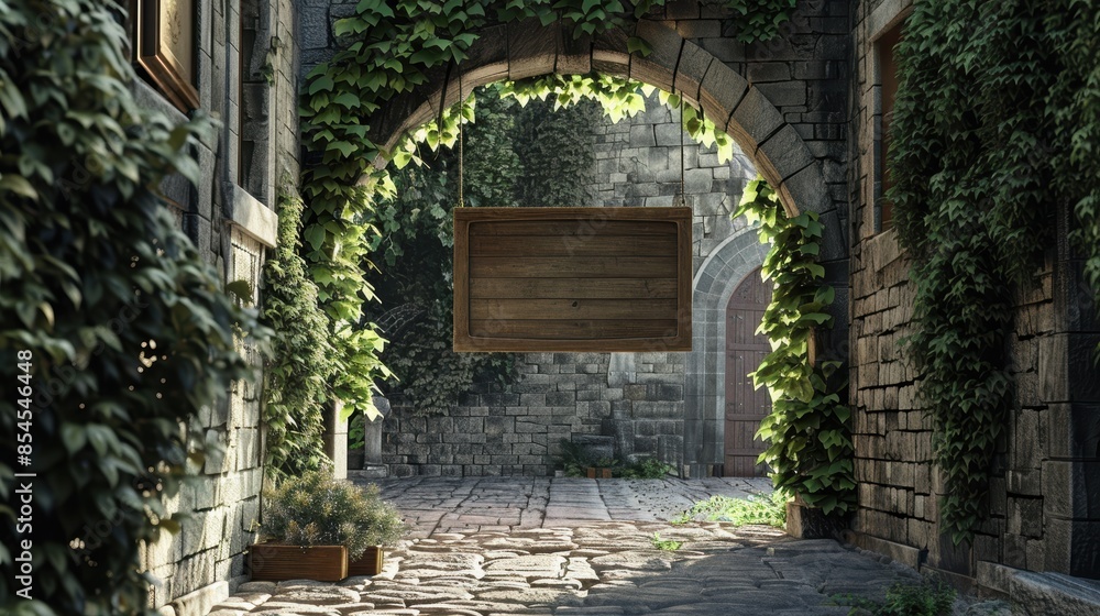 Enchanting stone archway with hanging vines Enchanting stone archway with hanging vines