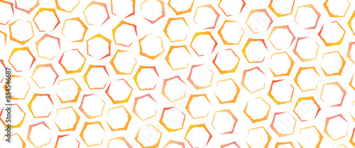 Vector hexagon geometric lines colorful shapes drawn with dry brush
