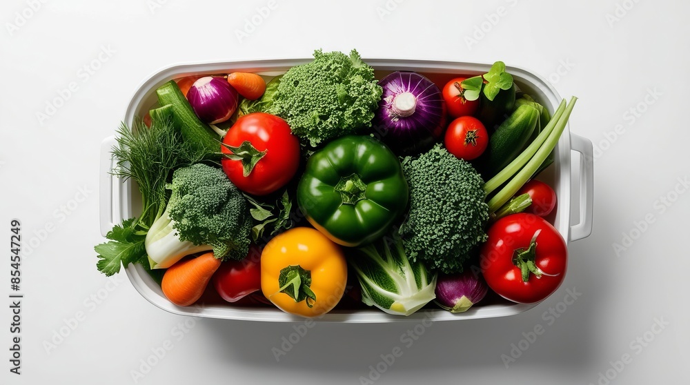 Colorful vegetables in containers on white background Colorful vegetables in containers on white background