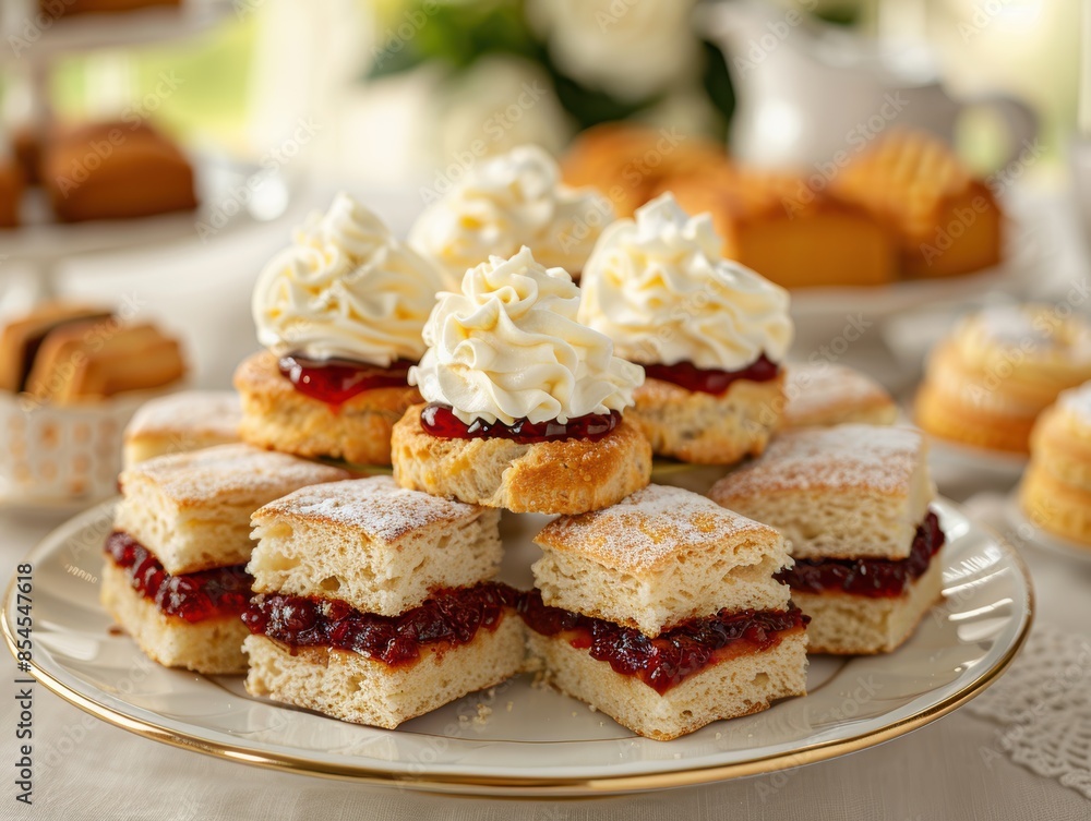 Delicious homemade scones with whipped cream and jam Delicious homemade scones with whipped cream and jam