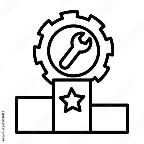 Industry competitiveness icon. There is a victory stand and a wrench and a gear.