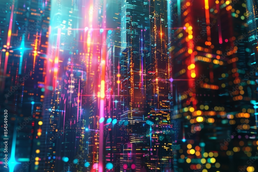 A vibrant and dynamic digital city concept featuring abstract, futuristic designs and vivid colors, showcasing an imaginative urban landscape with glowing lights and high-tech elements A vibrant and dynamic digital city concept featuring abstract, futuristic designs and vivid colors, showcasing an imaginative urban landscape with glowing lights and high-tech elements