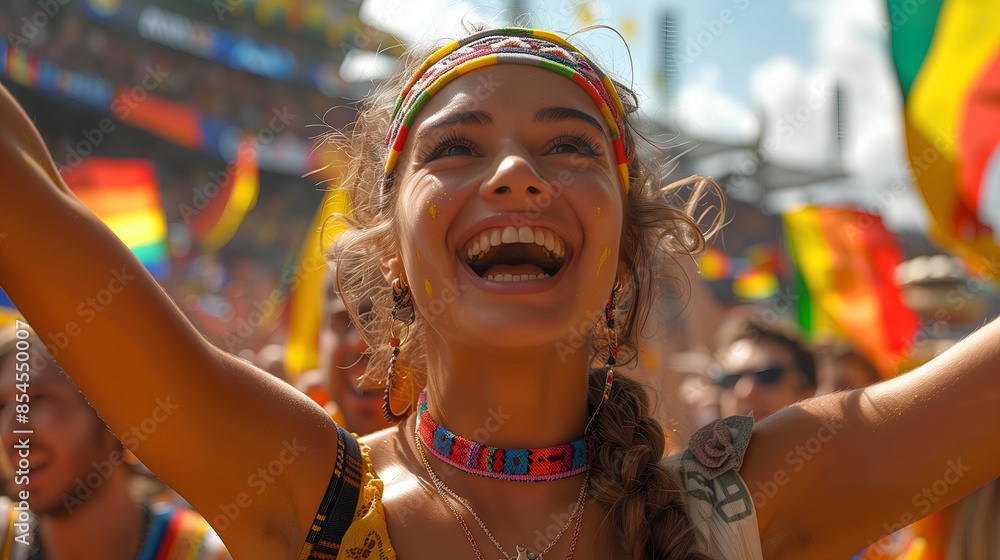 an immersive fan experience poster, capturing the excitement of fans traveling an immersive fan experience poster, capturing the excitement of fans traveling