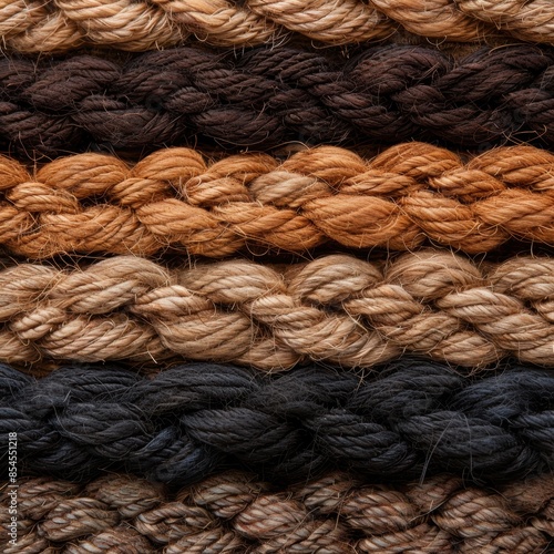 Closeup of braided ropes in various shades of brown and black