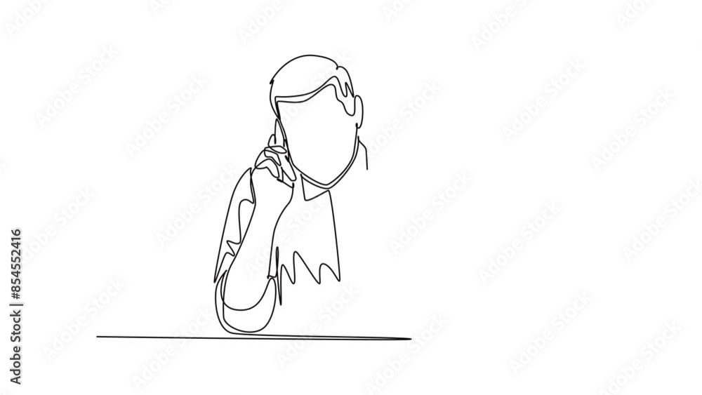 Self drawing animation of single line draw young male company director giving short brief through phone call to his team member from office. Business talk. Continuous line draw. Full length animated Self drawing animation of single line draw young male company director giving short brief through phone call to his team member from office. Business talk. Continuous line draw. Full length animated