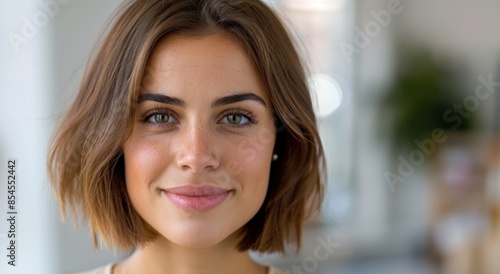 Wallpaper Mural beautiful woman with natural makeup and short brown hair Torontodigital.ca