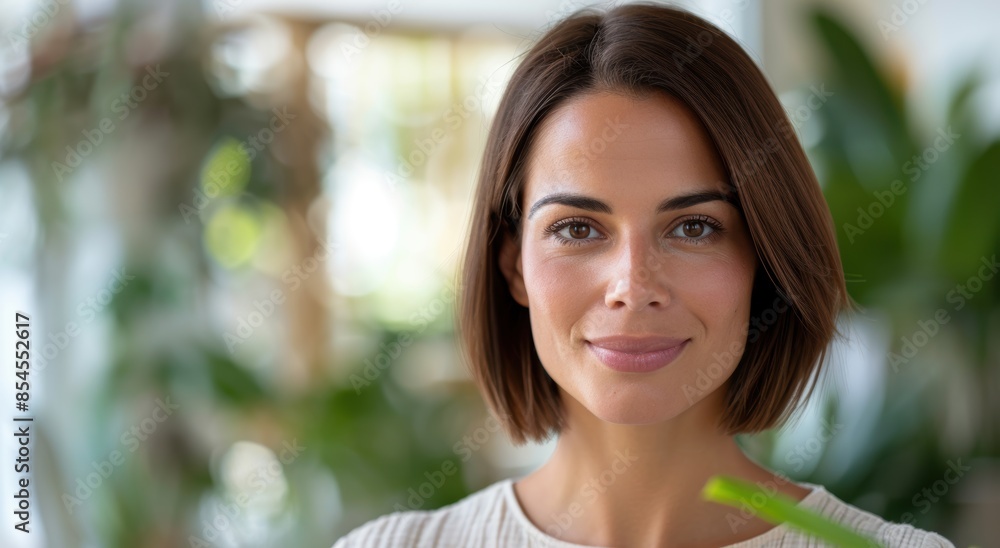 Confident woman with natural makeup and short hair Confident woman with natural makeup and short hair
