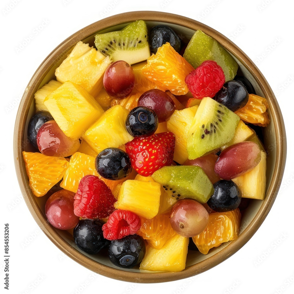 Photo of tropical fruit salad bowl blueberry produce. Photo of tropical fruit salad bowl blueberry produce.