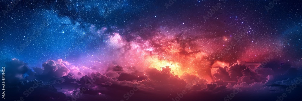 Fototapeta premium Night Sky with Vibrant Nebula and Clouds