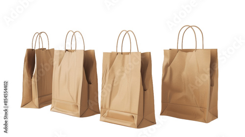 Blank paper bags set Isolated on transparent background PNG 3d rendering shooping bag