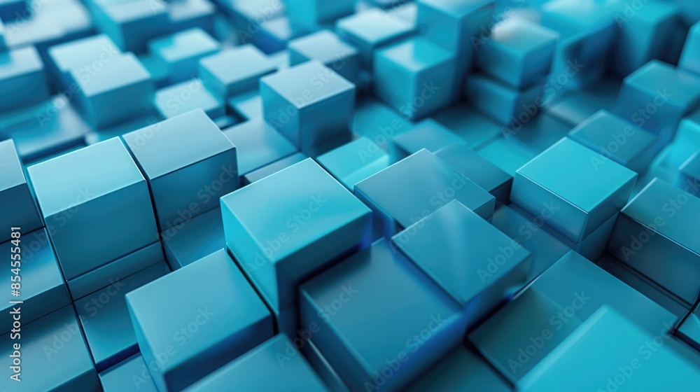 Tech Background Design with Perfectly Aligned Multisized Blocks in Blue and Turquoise Shades. Modern 3D Render Tech Background Design with Perfectly Aligned Multisized Blocks in Blue and Turquoise Shades. Modern 3D Render