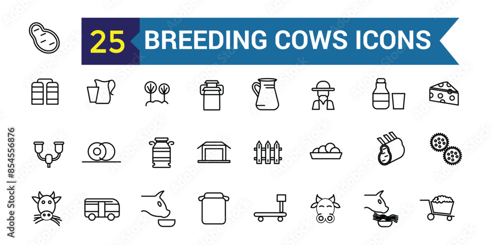 Breeding cows icons set outline vector. Dairy milk. Eat farm. Outline icon collection. Editable stroke. Breeding cows icons set outline vector. Dairy milk. Eat farm. Outline icon collection. Editable stroke.