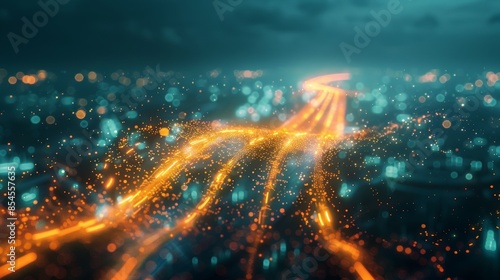 A futuristic visualization of alternating current, direct current, and pulsating current, depicted as streams of energy flowing through a digital landscape, showcasing the modernit photo