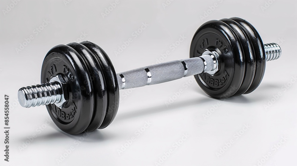 Fitness equipment for strength training with dumbbells on a white background. Fitness equipment for strength training with dumbbells on a white background.