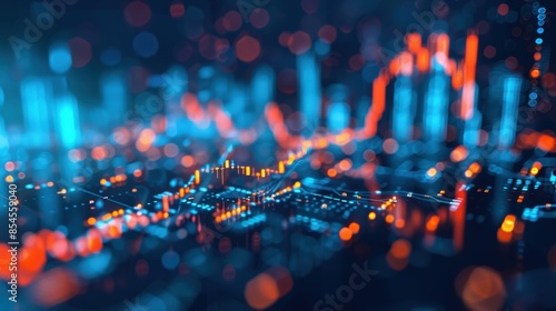 Wallpaper Mural Abstract digital data visualization with colorful glowing charts, representing financial trends and technology statistics. Torontodigital.ca