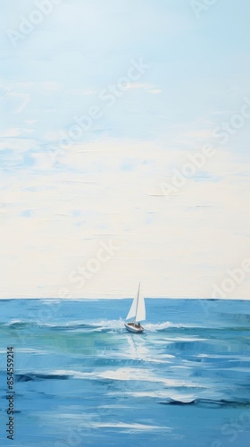 Ocean wave with a white boat painting watercraft sailboat. © Rawpixel.com