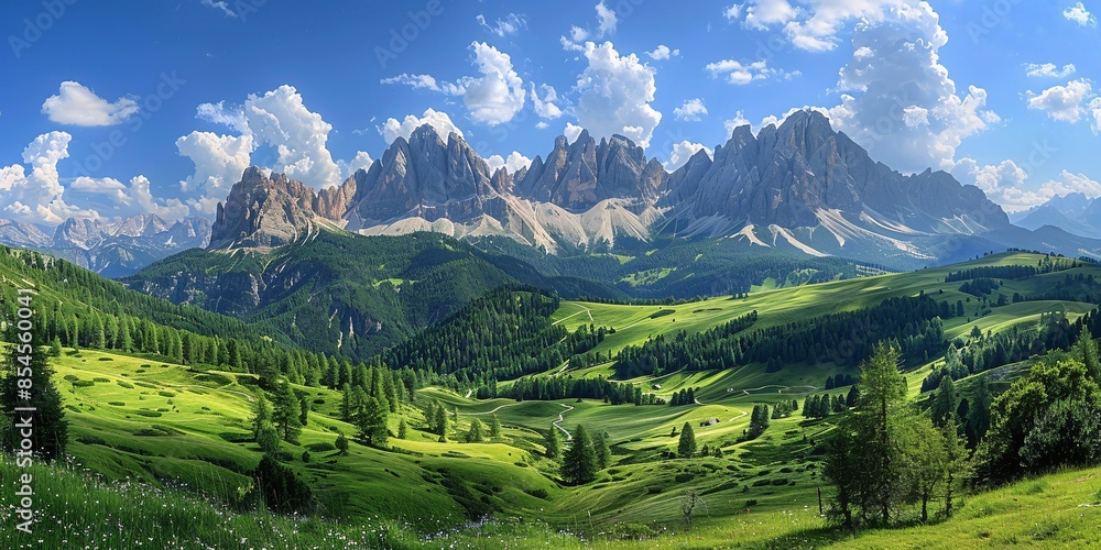 Obraz premium The peaks of the Geisler Group in the Dolomites of Europe.