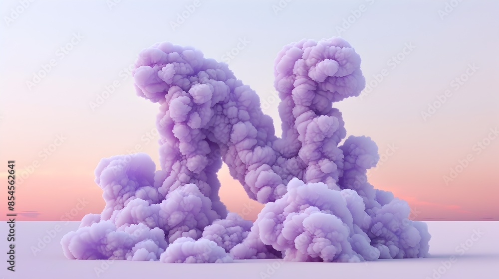 Lavender Cloud Letter N Render Against Dusk Sky on White Background Lavender Cloud Letter N Render Against Dusk Sky on White Background